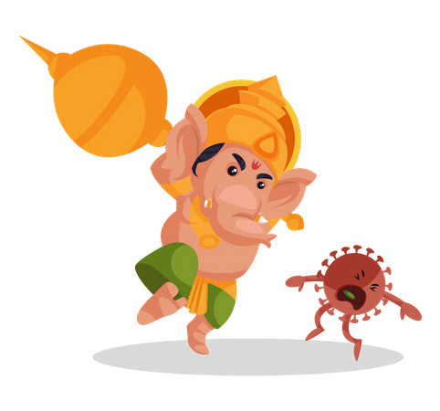 Lord Ganesha lutando com corona  Ilustração