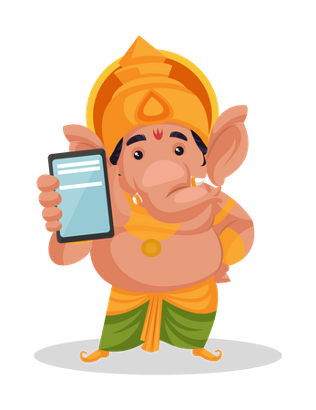 Lord Ganesha mostrando celular  Ilustração