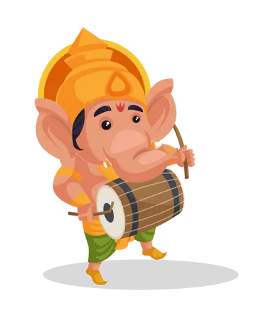 Lord Ganesha playing drum Illustration