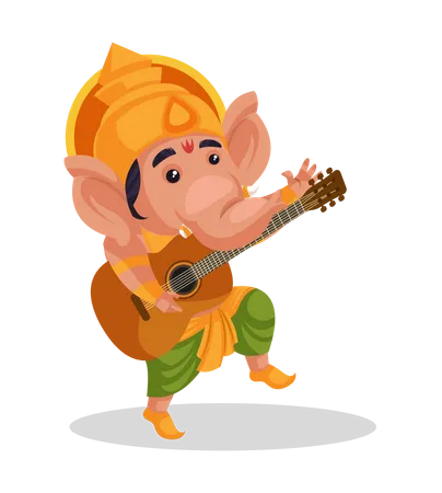 Lord Ganesha playing guitar Illustration