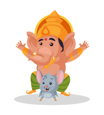 Lord Ganesha riding on mouse  Illustration