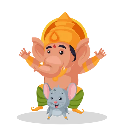 Lord Ganesha riding on mouse  Illustration