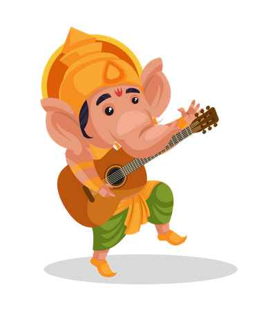 Lord Ganesha tocando guitarra  Ilustração