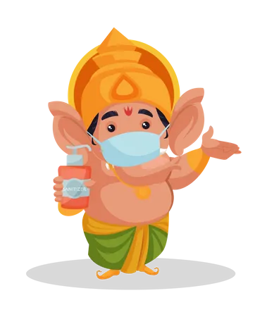 Lord Ganesha wearing mask and holding sanitizer Illustration