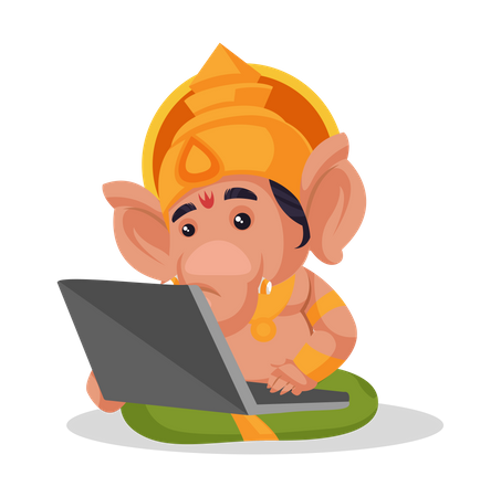 Lord Ganesha working on laptop  Illustration