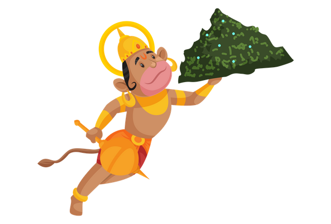 Lord Hanuman carrying mountain Illustration
