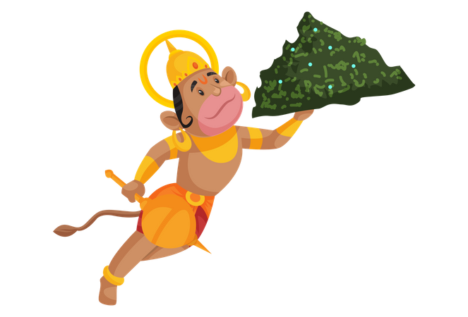 Lord Hanuman carrying mountain  Illustration