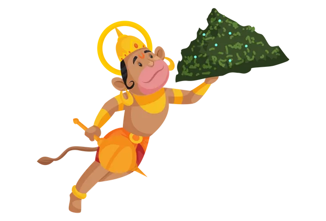 Gott Hanuman trägt den Berg  Illustration