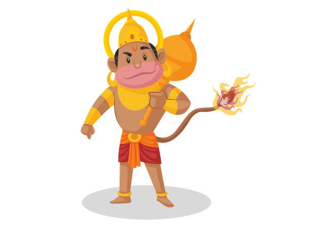 Lord Hanuman with burning tail  Illustration