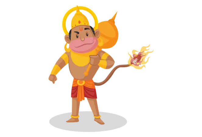 Lord Hanuman with burning tail  Illustration