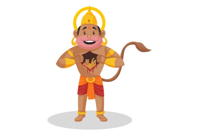 Lord Hanuman zeigt Lord Ram und die Göttin Sita in seiner offenen Brust  Illustration