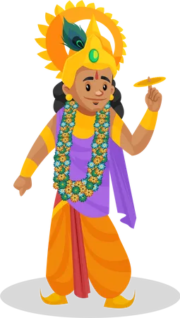 Lord Krishna carrying chakra on his finger  Illustration