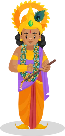 Lord Krishna holding flute in hand  Illustration