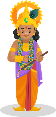 Lord Krishna holding flute in hand  Illustration