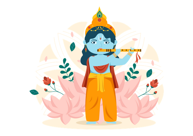 Lord Krishna playing flute  Illustration