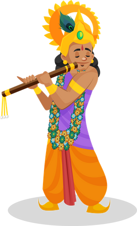 Lord Krishna playing flute  Illustration