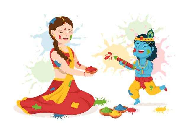 Lord krishna playing Holi festival  Illustration