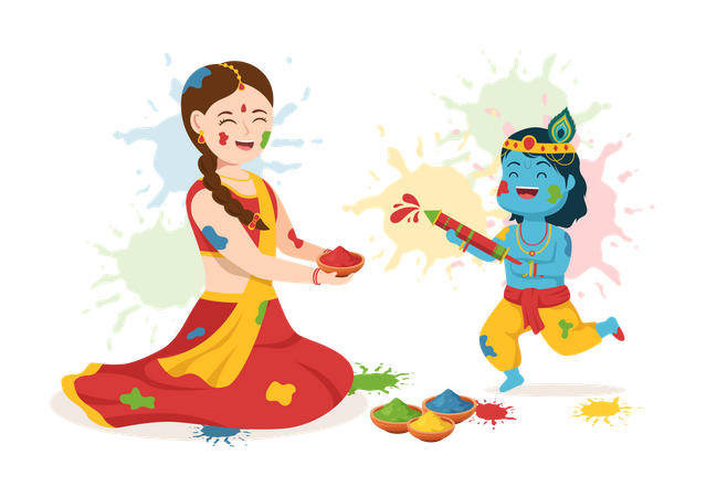 Lord krishna playing Holi festival  Illustration