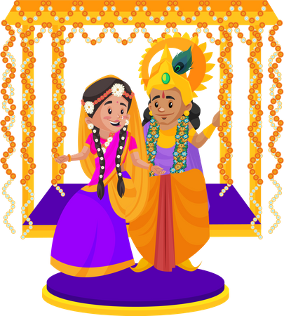 Lord Krishna sitting on swing with Goddesses radha  Illustration