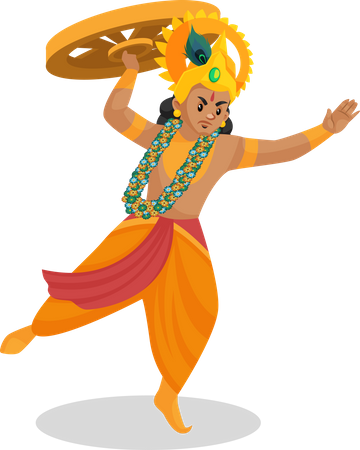 Lord Krishna throwing wheel  Illustration