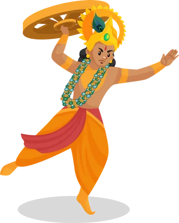 Lord Krishna throwing wheel  Illustration