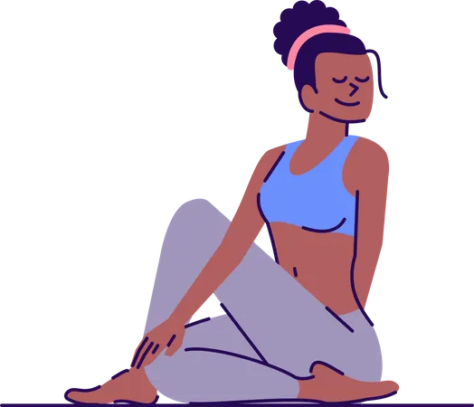Girl Practicing Yoga Flat Vector Illustration Lord Of The Fishes Pose Young Woman Sitting In Ardha Matsyendrasana Exercise Isolated Cartoon Character With Outline Elements On White Background Illustration