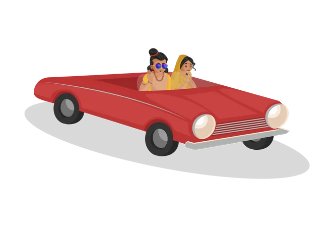 Lord Ram and goddesses sita enjoying car ride  Illustration