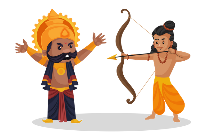 Lord Ram attacking Ravan  Illustration