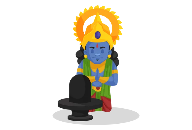 Lord Ram doing worship of Lord shiva Illustration