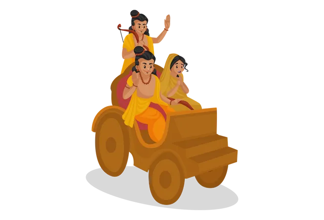 Lord Ram, Goddesses Sita and Lakshmana going in equipage  Illustration