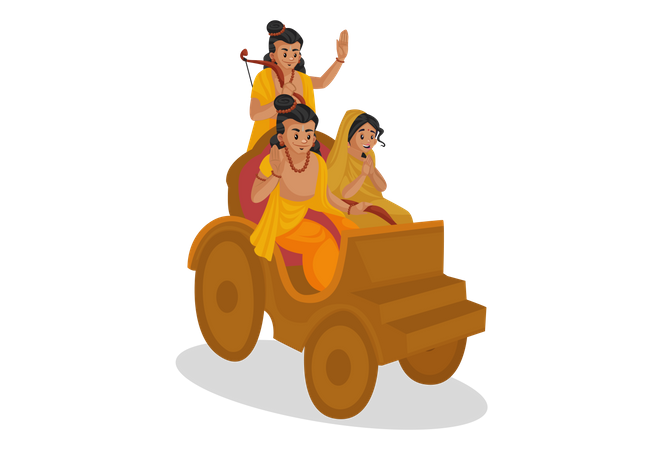 Lord Ram, die Göttinnen Sita und Lakshmana reisen in Equipage  Illustration