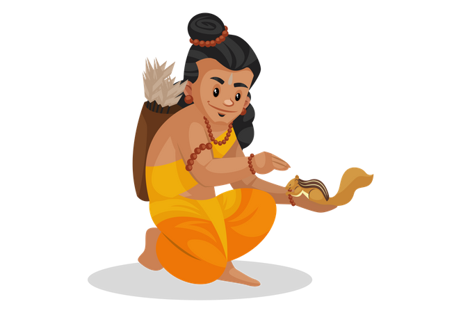 Lord Ram pampering squirrel  Illustration