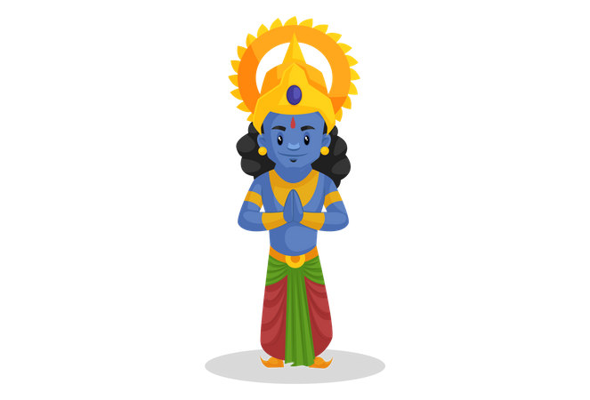 Best Premium Lord Ram standing in Indian greeting pose Illustration  download in PNG & Vector format