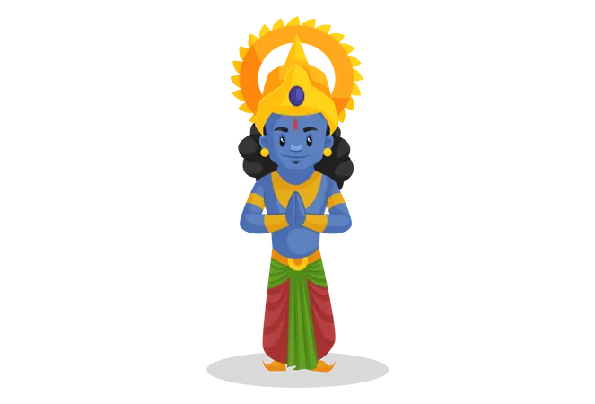 Lord Ram standing in Indian greeting pose Illustration