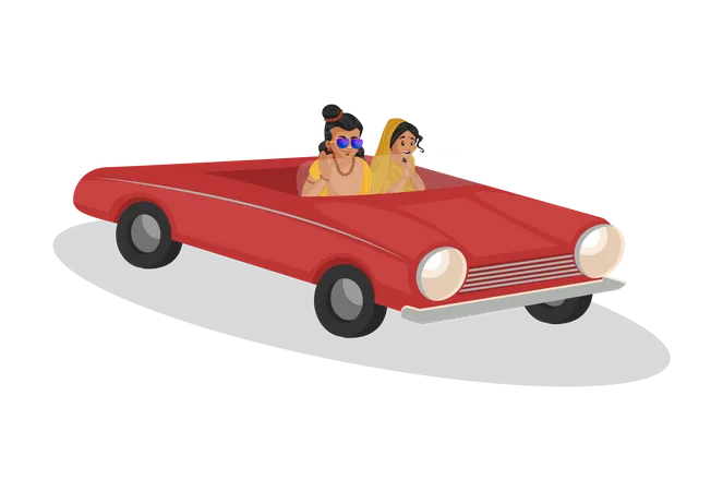 Lord Ram und Göttin Sita genießen die Autofahrt  Illustration