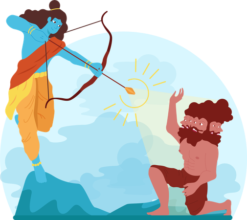 Lord Rama killing evil using a bow  Ilustración