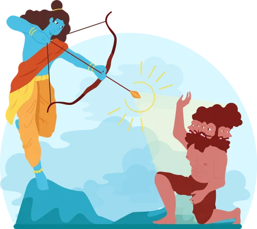 Lord Rama killing evil using a bow  Ilustração