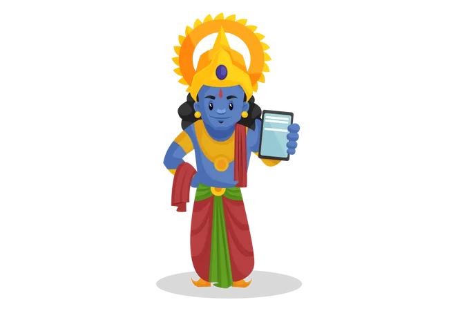 Lord Rama using mobile  Illustration