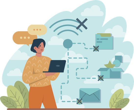 L'ordinateur portable de la femme n'est pas connecté à Internet  Illustration