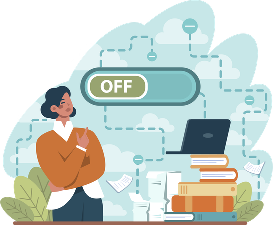 L'ordinateur portable de la femme n'est pas connecté à Internet  Illustration