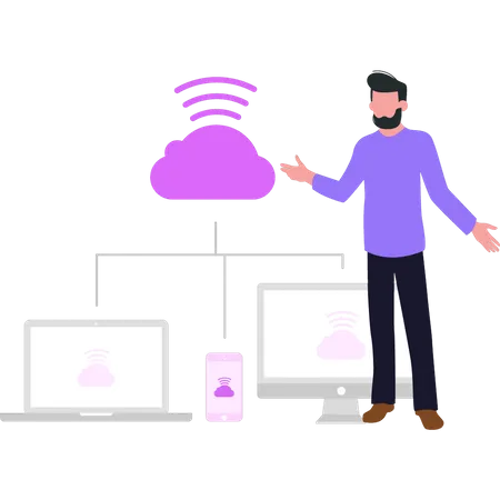 L'ordinateur portable et le moniteur sont connectés à Internet  Illustration