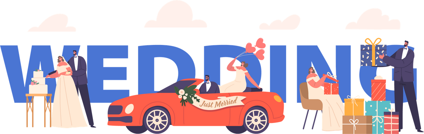 Los alegres novios celebran su día especial  Illustration