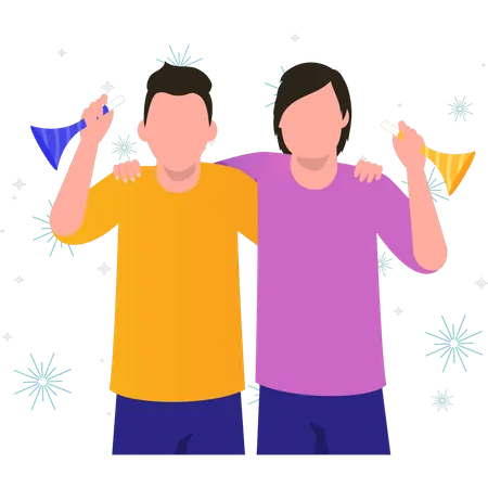 Los chicos están celebrando el año nuevo.  Illustration