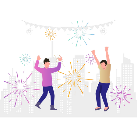 Los chicos están celebrando el año nuevo.  Ilustración