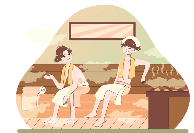 Los niños están tomando un baño de sauna.  Ilustración