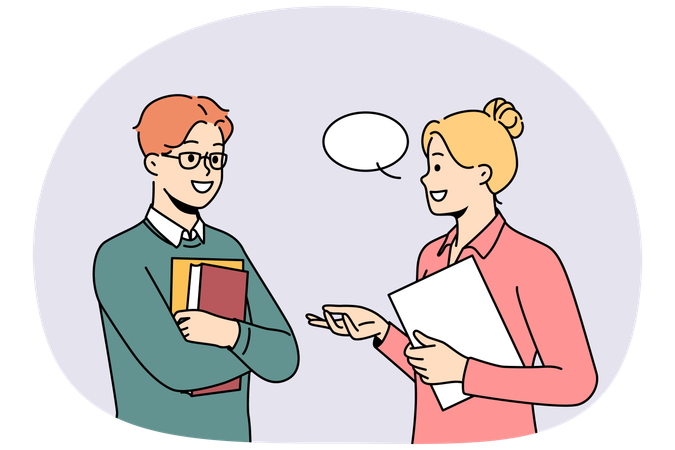 Los colegas sonrientes hablan y discuten ideas.  Ilustración