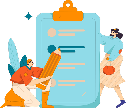 Los empleados analizan la información del cliente.  Ilustración