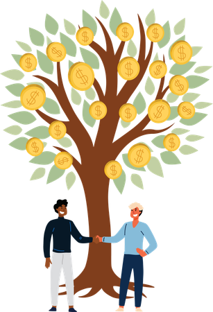 Los empleados están parados bajo el árbol del dinero  Ilustración