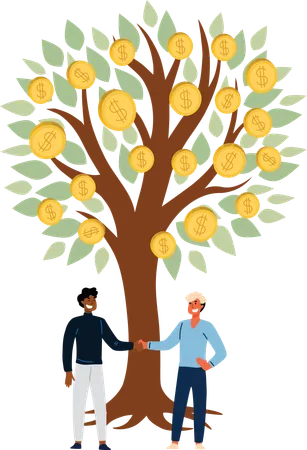 Los empleados están parados bajo el árbol del dinero  Ilustración