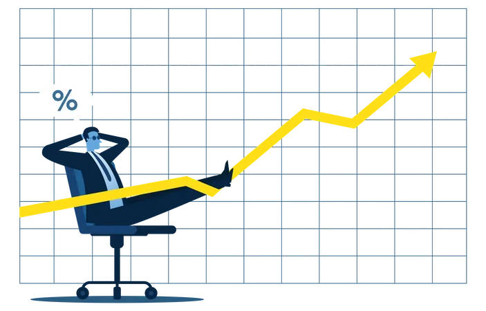 Los empresarios dirigen el negocio, llevan la empresa a la cima del mercado y superan a los competidores hasta el primer lugar.  Ilustración